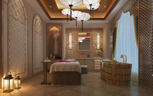 顶面木纹板装饰的东南亚按摩房、水疗会所