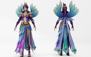 穿戴孔雀花纹衣着的游戏人物