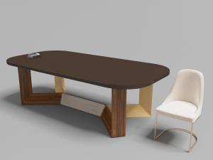 现代圆角长方形书桌、白色金属支架椅子组合3d模型 现代圆角长方形书桌、白色金属支架椅子组合