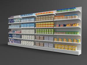 超市金属带孔的食品饮料收纳货架