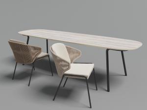 现代黑色金属支架、实木书桌搭配藤制靠背椅组合3d模型 现代黑色金属支架、实木书桌搭配藤制靠背椅组合