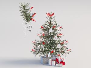 圣诞树装饰礼物、彩灯