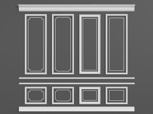 简欧白色背景墙石膏线3d模型 简欧白色背景墙石膏线