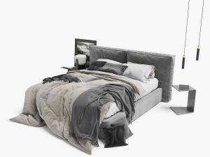 现代布艺软包床头床垫双人床