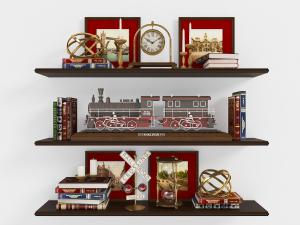 美式墙面实木板饰品收纳架