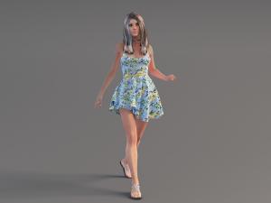 人物之身穿吊带连衣裙、平底凉鞋走路的女人