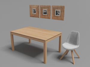 北欧实木长方形书桌椅、墙面实木框装饰画组合3d模型 北欧实木长方形书桌椅、墙面实木框装饰画组合