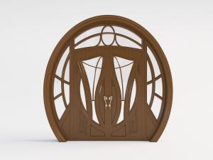 欧式拱形门洞带金色拉手的双扇大门