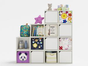 北欧不同高度带卡通图案、饰品的儿童收纳柜