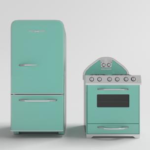 复古旧款果绿色冰箱、消毒柜