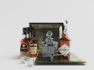 放在托盘里的红酒、酒杯