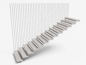 现代带金属丝栏杆、镂空实木楼梯3d模型 现代带金属丝栏杆、镂空实木楼梯