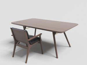 北欧胡桃木长方形书桌、皮革坐垫椅子组合3d模型 北欧胡桃木长方形书桌、皮革坐垫椅子组合