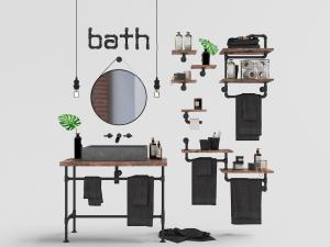 卫生间工业风洗手盆、毛巾架和卫浴用品