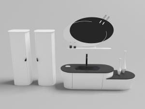 现代黑白陶瓷洗手盆、收纳柜卫浴组合3d模型 现代黑白陶瓷洗手盆、收纳柜卫浴组合