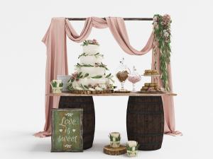 婚庆典礼上的多层奶油蛋糕、饼干糕点食物