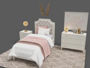 简欧白色儿童单人床、床头柜和斗柜