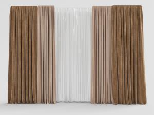 现代深浅咖啡色拼接窗帘、窗纱