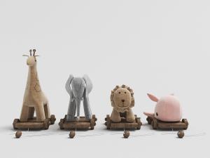 带有轮子的儿童卡通动物玩偶玩具拉车