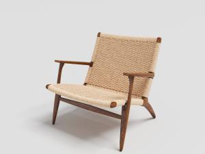 实木边框搭配编织坐垫靠背的休闲椅