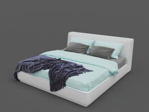 现代一体式白色双人床