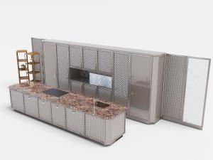 高反射柜门整体橱柜、大理石台面橱柜