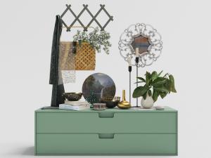 现代轻奢果绿色抽屉式玄关柜、饰品摆件组合3d模型 现代轻奢果绿色抽屉式玄关柜、饰品摆件组合