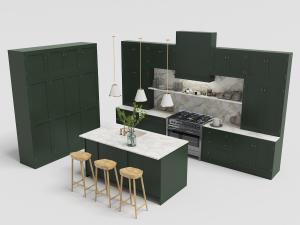 现代轻奢墨绿色高柜、吧台和整体橱柜