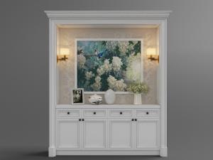 美式白色玄关柜、装饰画和饰品摆件3d模型 美式白色玄关柜、装饰画和饰品摆件