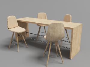 北欧长方形吧台搭配实木高脚吧台凳