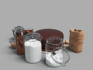 厨房玻璃罐装调味品收纳罐3d模型 厨房玻璃罐装调味品收纳罐