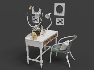 欧式白色带雕花桌脚的书桌椅组合3d模型 欧式白色带雕花桌脚的书桌椅组合