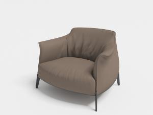 现代咖啡色细脚布艺单人沙发