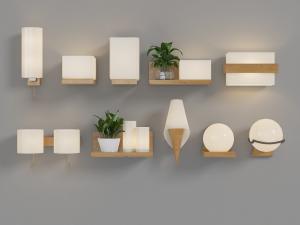 现代简约圆柱、长方形和球形拼接实木的壁灯