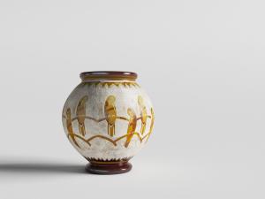 一个装饰小鸟图案的鼓形陶罐