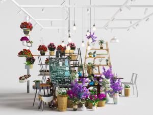 工业风冷饮店花架上的盆栽植物