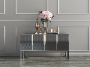 现代轻奢装饰金属和菱形纹理的装饰柜和饰品摆件