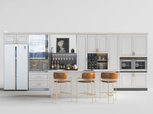 简欧白色带角线柜门的餐边柜、吧台和吧椅