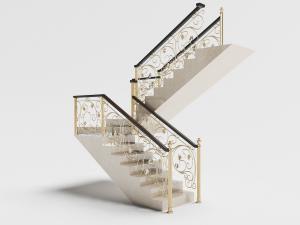 欧式金色雕花栏杆大理石台阶的转角楼梯3d模型 欧式金色雕花栏杆大理石台阶的转角楼梯