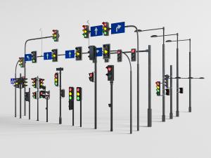 黑色金属支架带有弧度的红绿灯交通方向指示牌