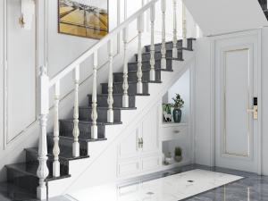 北欧雕花栏杆柱黑色大理石台阶的楼梯3d模型 北欧雕花栏杆柱黑色大理石台阶的楼梯