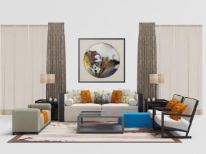 新中式黑色实木扶手多人沙发、单人沙发、美人榻和茶几