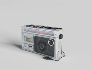 银色带有收音机的微型录音机