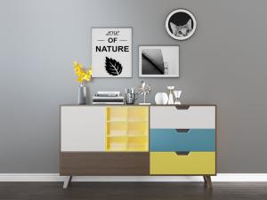 北欧拼接糖果色装饰柜、饰品摆件和装饰画