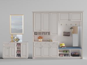 简欧白色带有角线装饰的玄关柜、鞋柜3d模型 简欧白色带有角线装饰的玄关柜、鞋柜