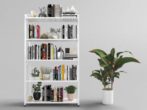 北欧白色金属镂空五层书架