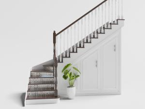 简欧带有楼梯间收纳的实木栏杆室内转角台阶3d模型 简欧带有楼梯间收纳的实木栏杆室内转角台阶