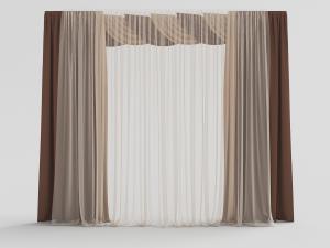 带有窗帘头和窗纱的拼色咖啡色窗帘