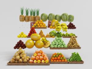 生鲜店摆放在编织篮里的蔬菜水果食物