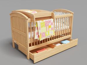 实木带有抽屉收纳和护栏的婴儿床